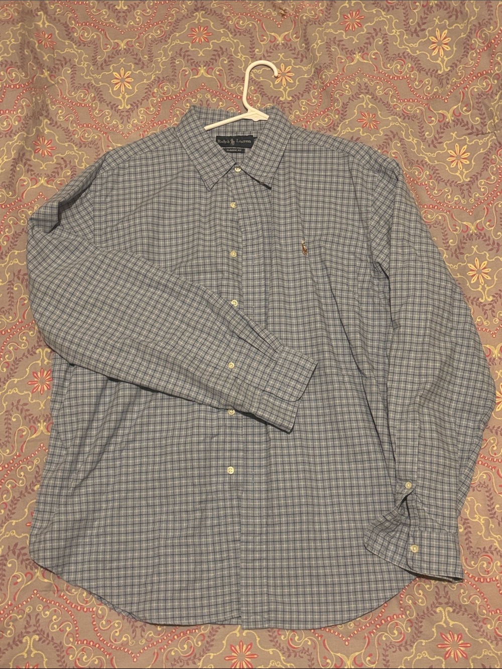 Ralph Lauren Gray and Blue Checked Button-Down Shirt